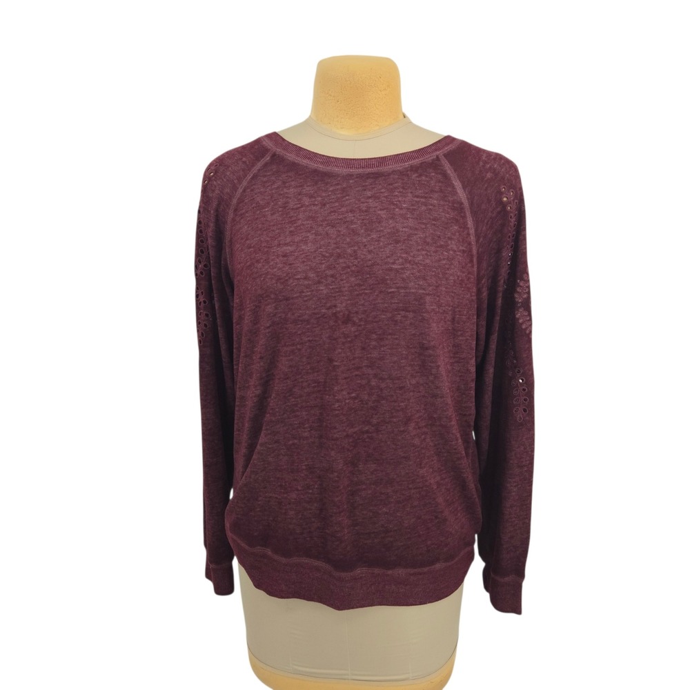 Joei & I Sweatshirt Womens Large Maroon Eyelet Sleeve Pullover Career Office